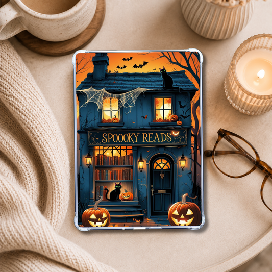 Spooky Reads shown on an eReader in a styled setting