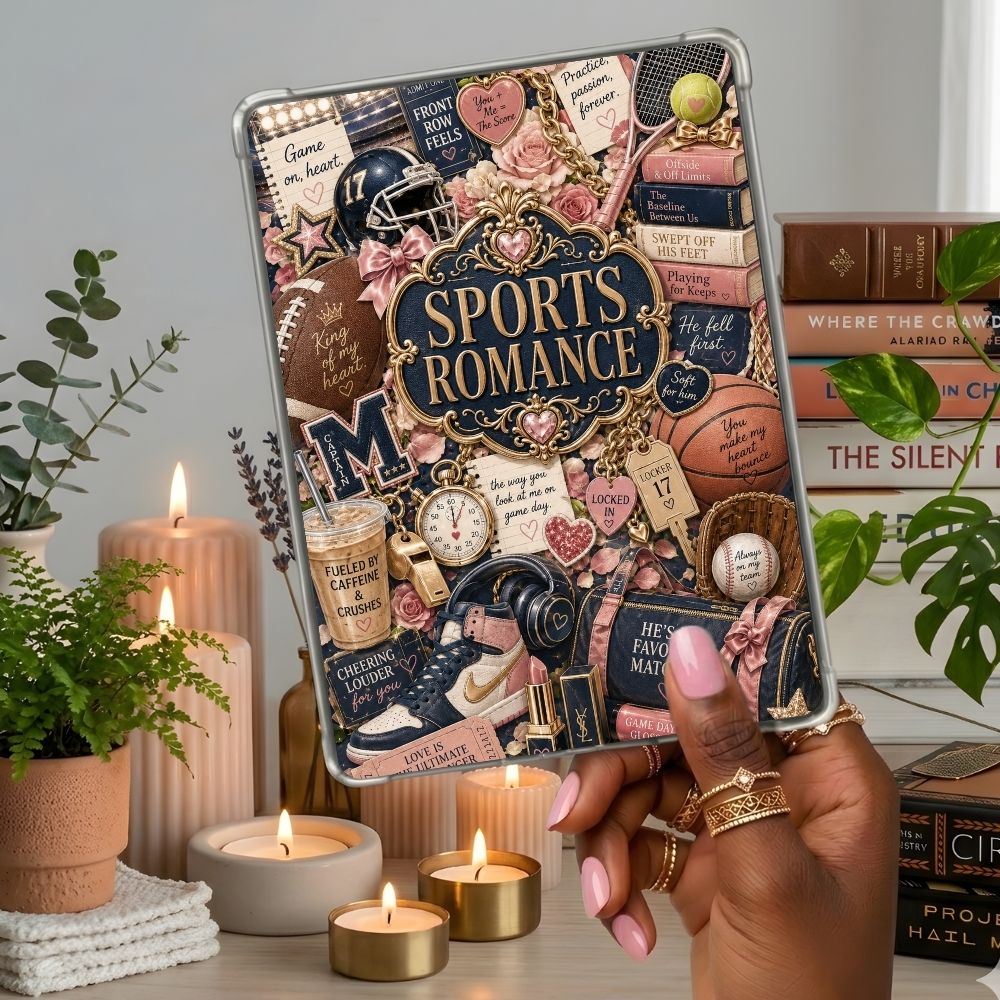 Sports Romance Collage Kindle insert second lifestyle view in a clear eReader case