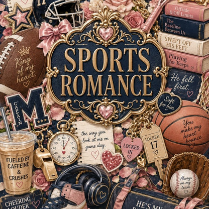 Close-up detail of Sports Romance Collage Kindle insert artwork