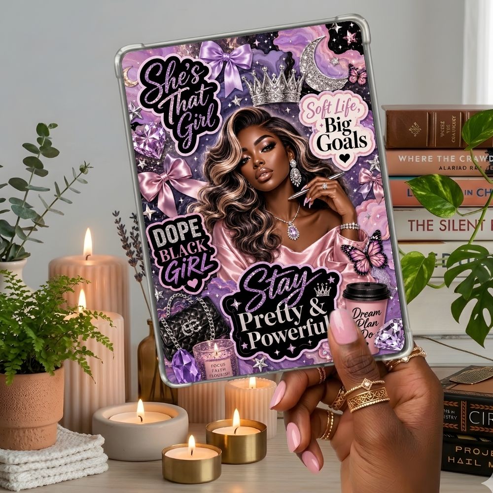 Stay Pretty & Powerful Kindle insert second lifestyle view in a clear eReader case