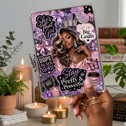 Stay Pretty & Powerful Kindle insert second lifestyle view in a clear eReader case