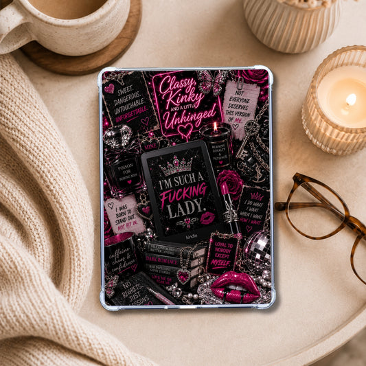 Such a F*cking Lady Neon Lights shown on an eReader in a styled setting