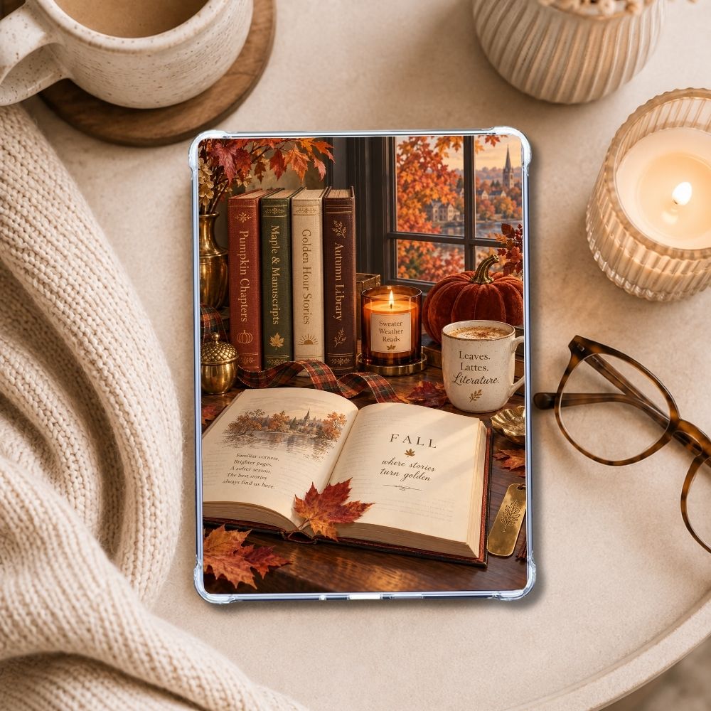 Sweater Weather Reads Kindle insert styled in a clear eReader case