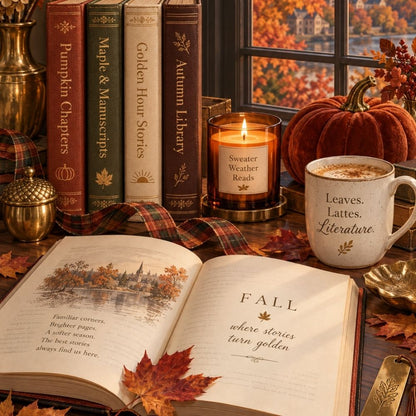 Close-up detail of Sweater Weather Reads Kindle insert artwork