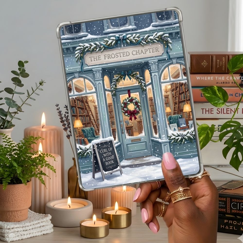 The Frosted Chapter Kindle insert second lifestyle view in a clear eReader case