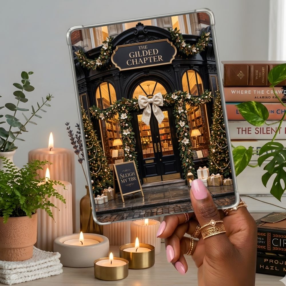 The Gilded Chapter Kindle insert second lifestyle view in a clear eReader case