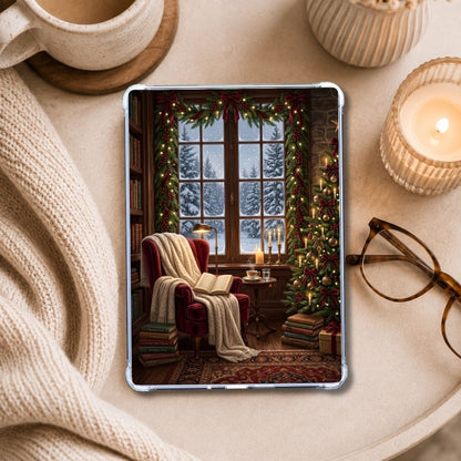 The Holiday Nook Kindle insert styled in a clear eReader case