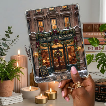 The Mistletoe Bookshop Kindle insert second lifestyle view in a clear eReader case
