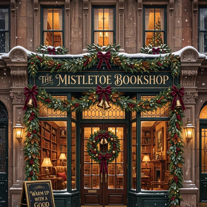 Close-up detail of The Mistletoe Bookshop Kindle insert artwork