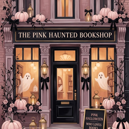 Close-up detail of The Pink Haunted Bookshop Kindle insert artwork