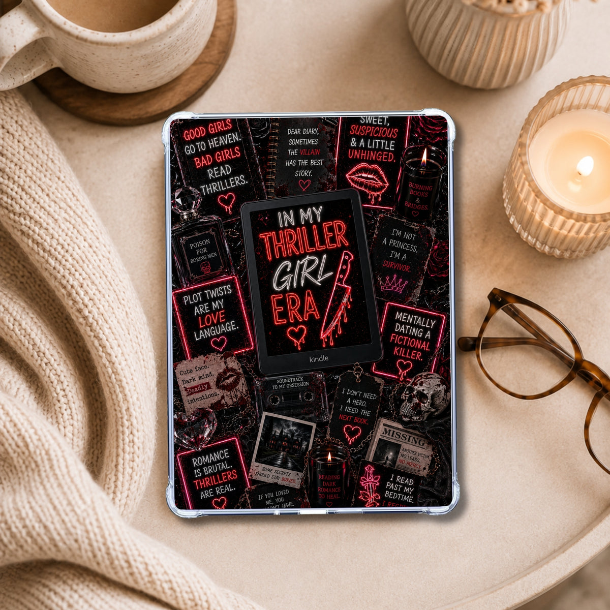 Thriller Girl Neon Lights shown on an eReader in a styled setting