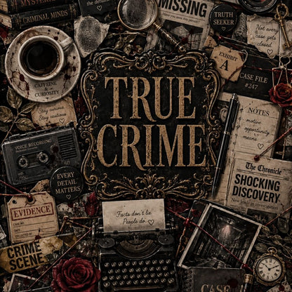 Close-up detail of True Crime Collage Kindle insert artwork