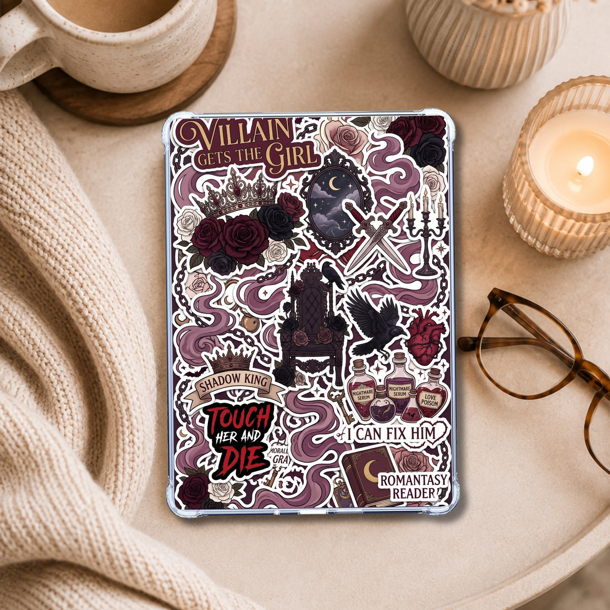 Villain Gets the Girl shown on an eReader in a styled setting