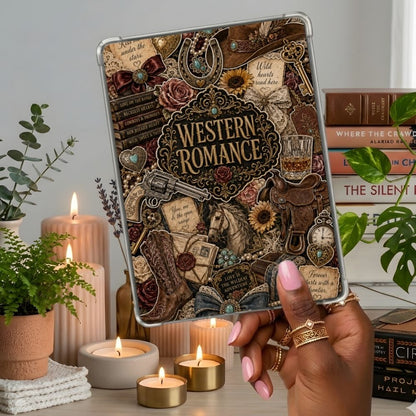 Western Romance Collage Kindle insert second lifestyle view in a clear eReader case