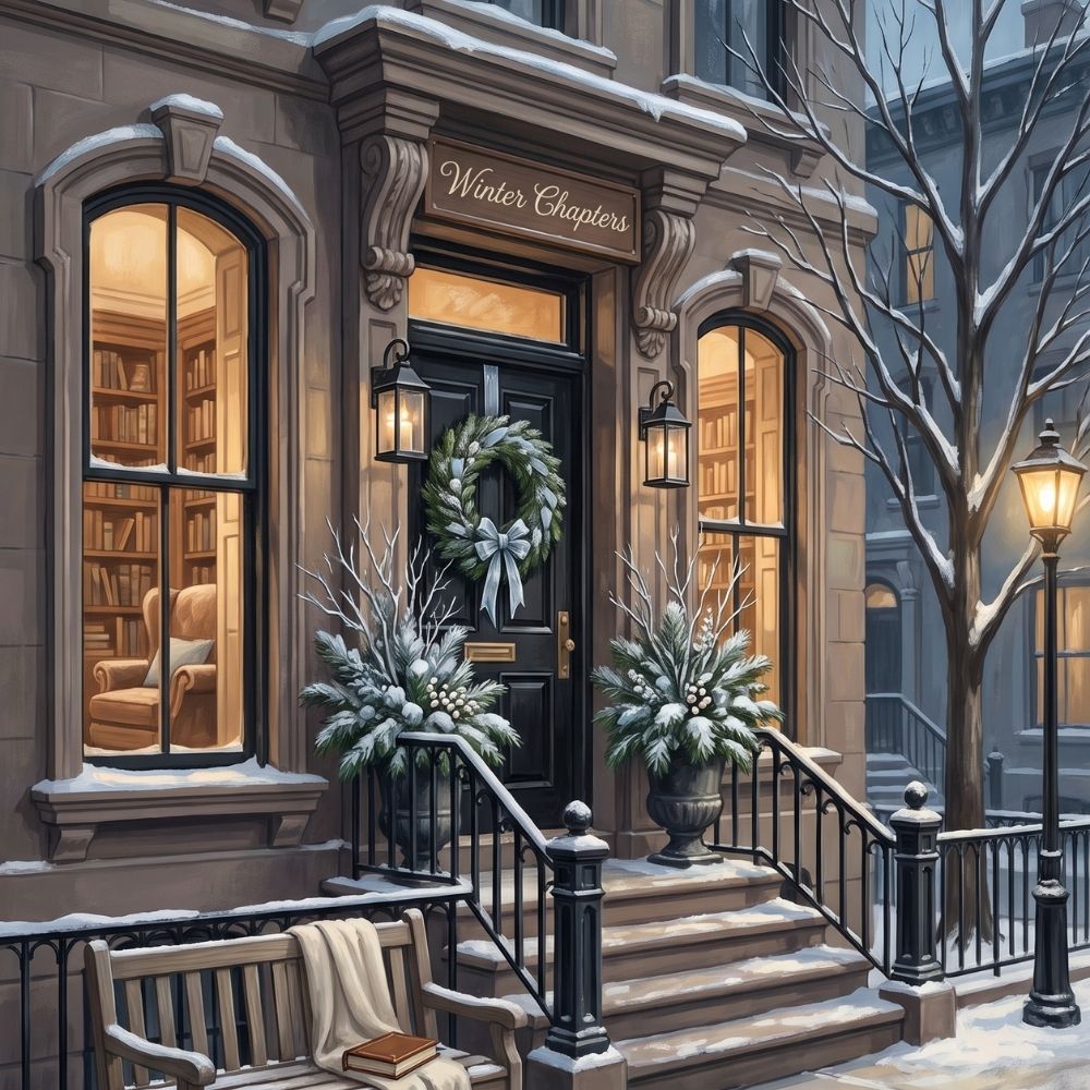Close-up detail of Winter Brownstone Kindle insert artwork