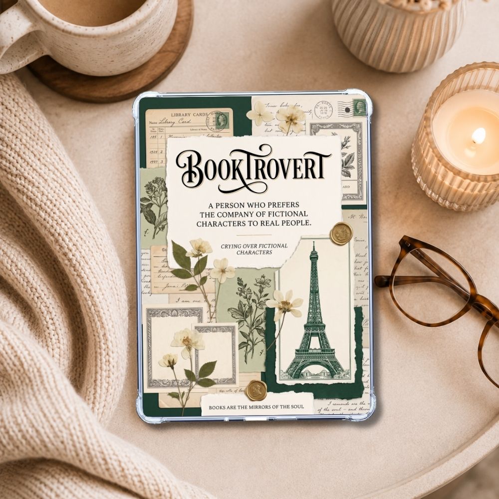Wintergreen Paris Reader Kindle insert styled in a clear eReader case